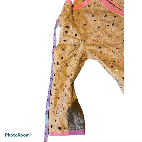 🎉HP🎉Moschino vintage embroidered tan lace pink trim jacket kimono Sz L - Picture 8 of 11